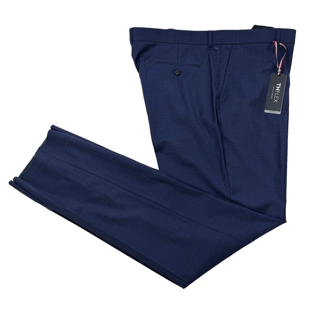 $200 NEW TOMMY HILFIGER Mens 44x37 (Unfinished) Blue Check Dress Pants Slacks